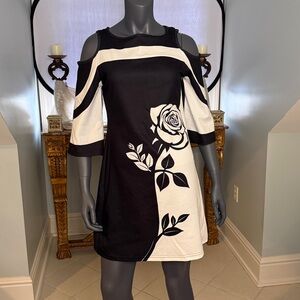 SHEIN Black and White Cold Shoulder Mini Dress